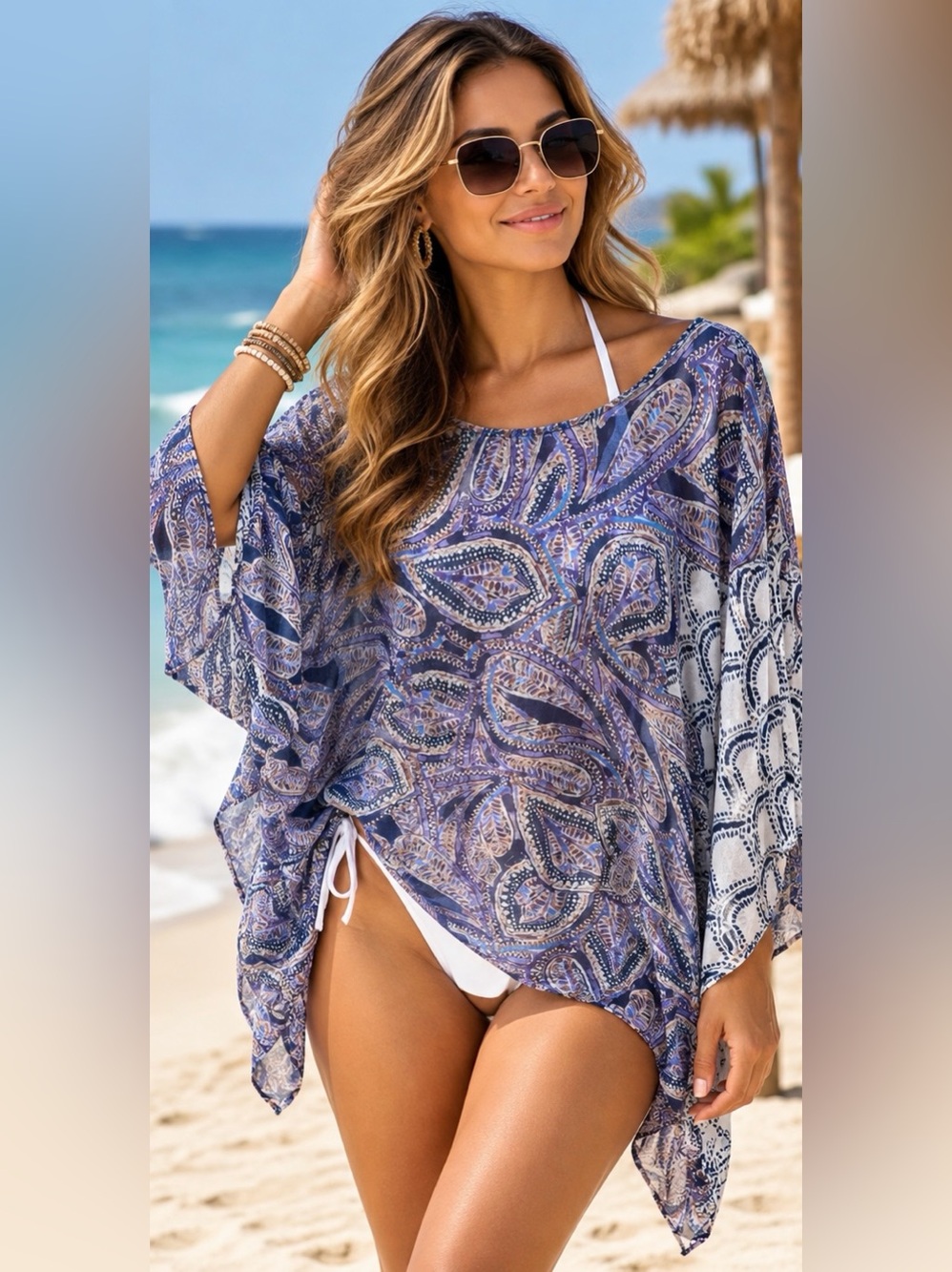 Chico’s Sheer Paisley Blue Beach Cover-Up Tunic-EUC
